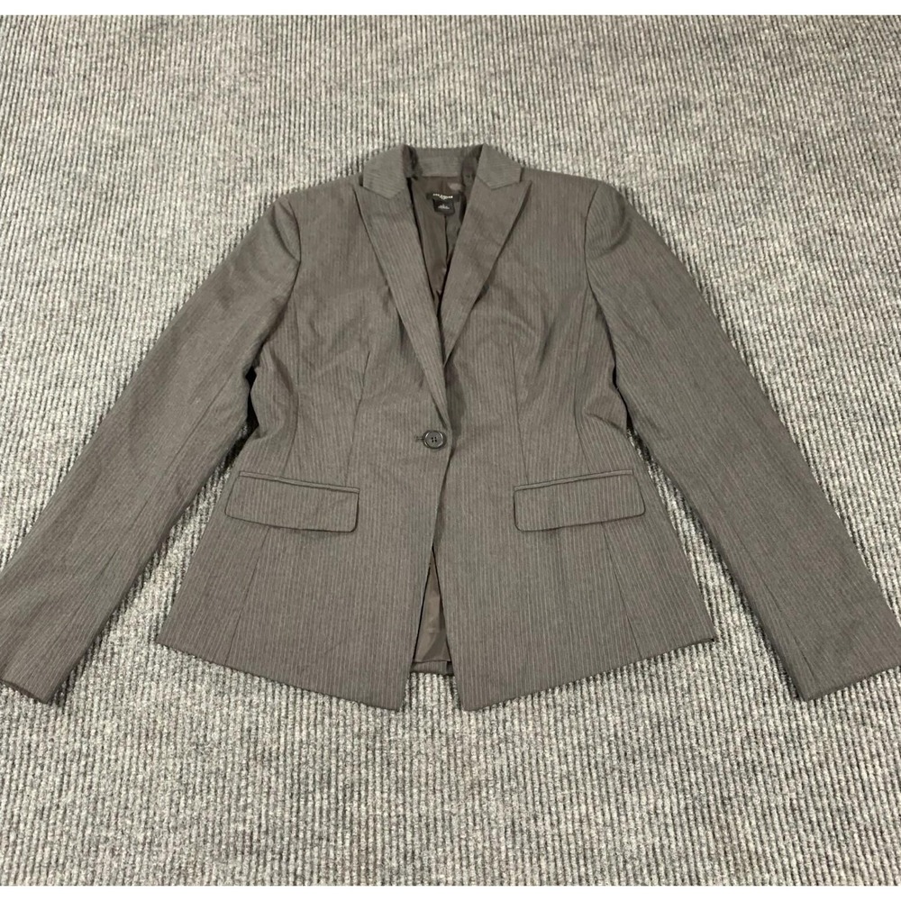 Ann Taylor Coat Womens 4 Gray Striped Blazer School Boy Teacher Career Academia